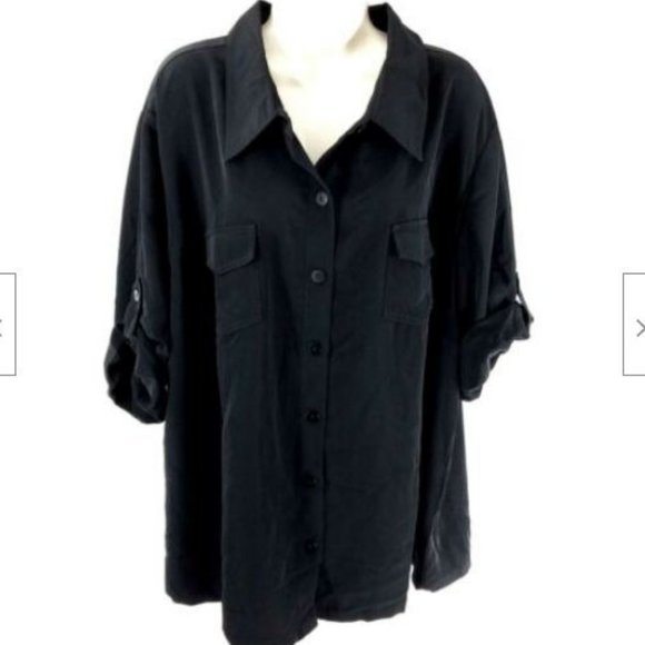 Susan Graver Peachskin Solid Roll Tab Shirt 2524 - Picture 1 of 4